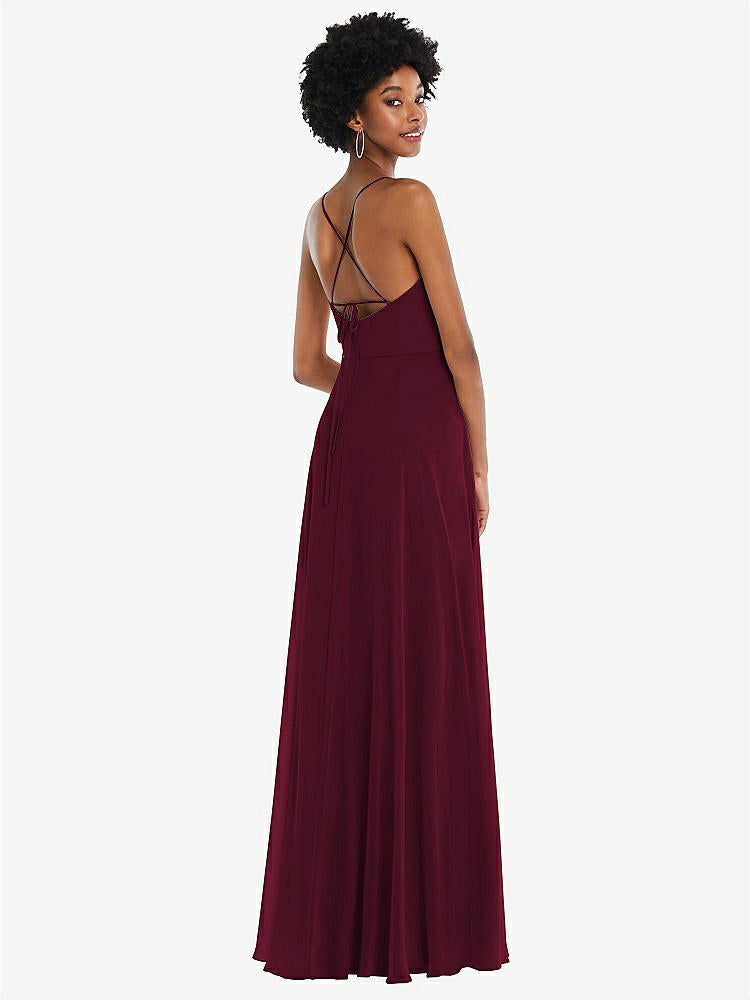 【STYLE: 1559】Scoop Neck Convertible Tie-Strap Maxi Dress with Front Slit【COLOR: Cabernet】