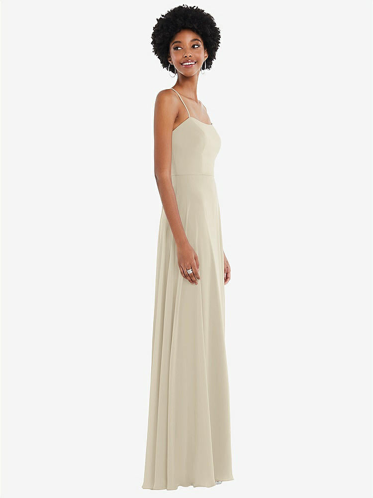 【STYLE: 1559】Scoop Neck Convertible Tie-Strap Maxi Dress with Front Slit【COLOR: Champagne】