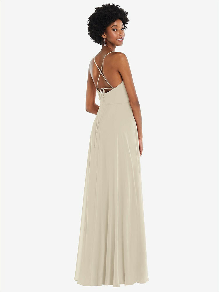 【STYLE: 1559】Scoop Neck Convertible Tie-Strap Maxi Dress with Front Slit【COLOR: Champagne】