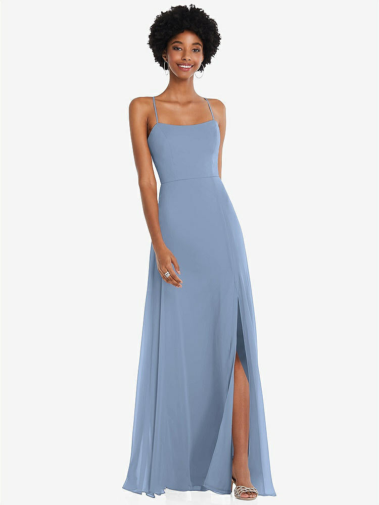 【STYLE: 1559】Scoop Neck Convertible Tie-Strap Maxi Dress with Front Slit【COLOR: Cloudy】