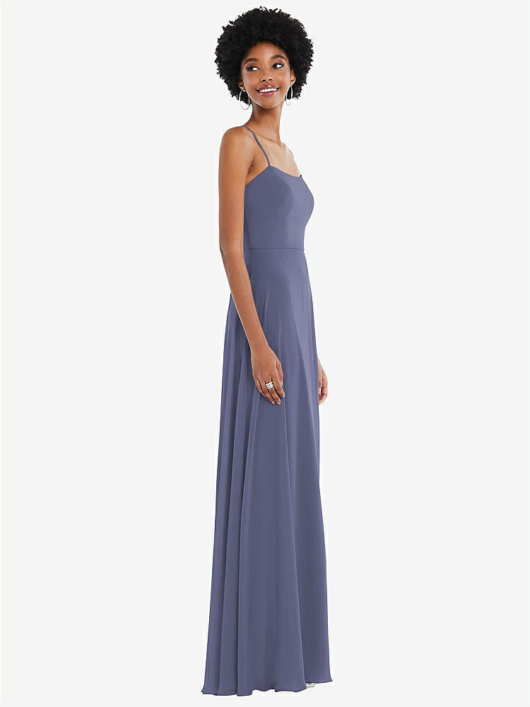 【STYLE: 1559】Scoop Neck Convertible Tie-Strap Maxi Dress with Front Slit【COLOR: French Blue】