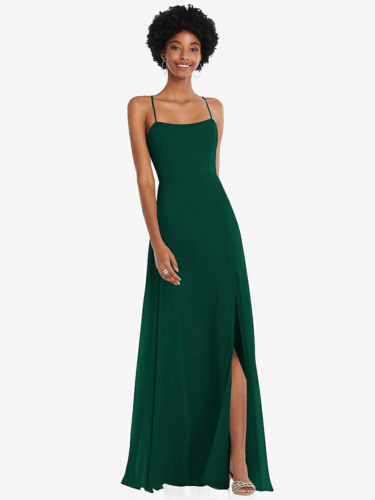 【STYLE: 1559】Scoop Neck Convertible Tie-Strap Maxi Dress with Front Slit【COLOR: Hunter Green】