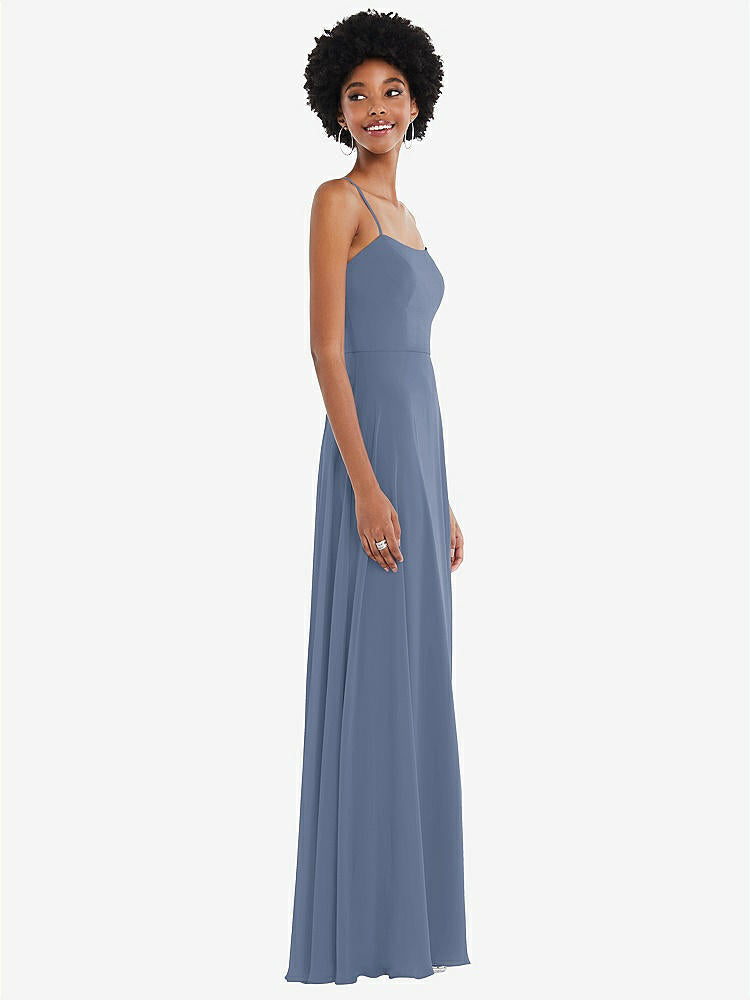【STYLE: 1559】Scoop Neck Convertible Tie-Strap Maxi Dress with Front Slit【COLOR: Larkspur Blue】