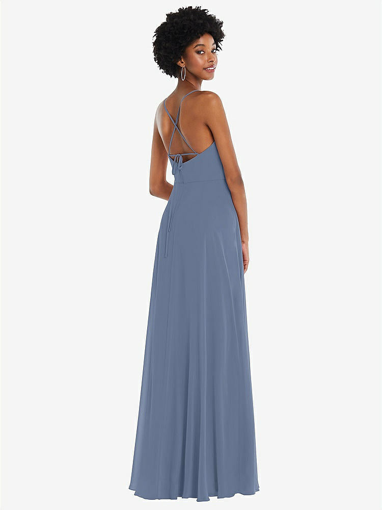 【STYLE: 1559】Scoop Neck Convertible Tie-Strap Maxi Dress with Front Slit【COLOR: Larkspur Blue】