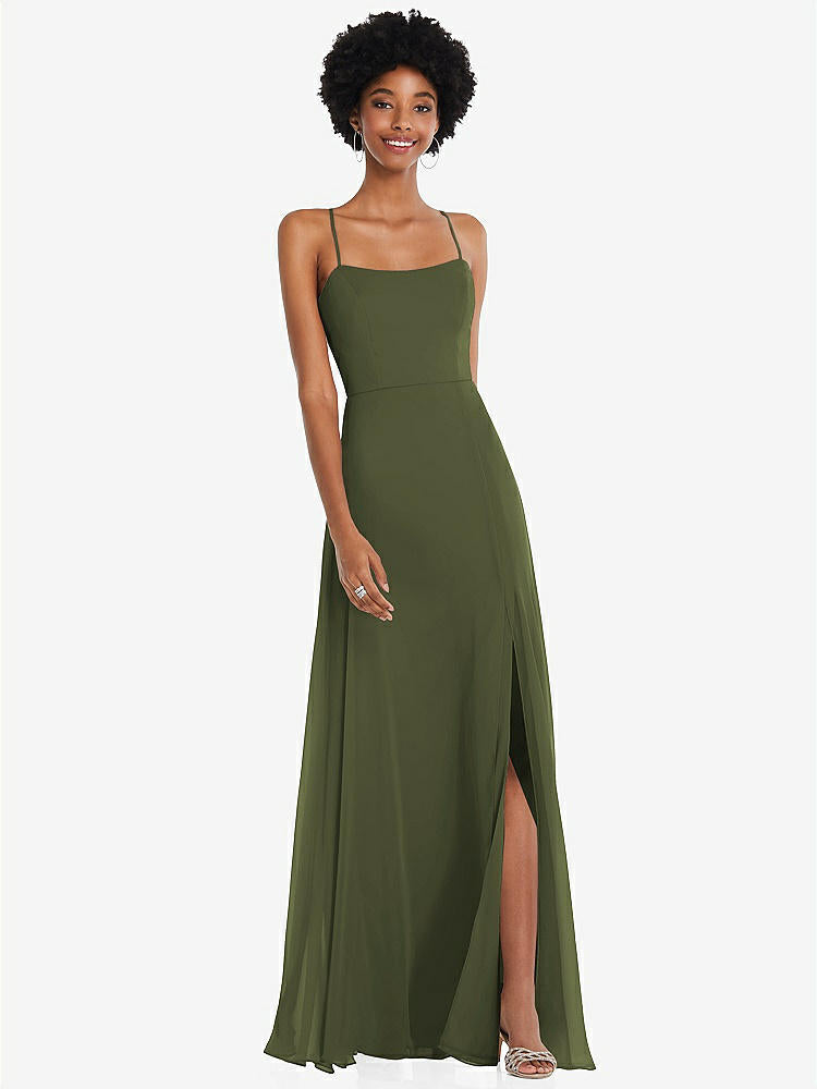 【STYLE: 1559】Scoop Neck Convertible Tie-Strap Maxi Dress with Front Slit【COLOR: Olive Green】