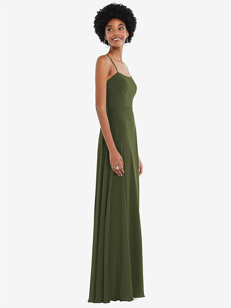 【STYLE: 1559】Scoop Neck Convertible Tie-Strap Maxi Dress with Front Slit【COLOR: Olive Green】