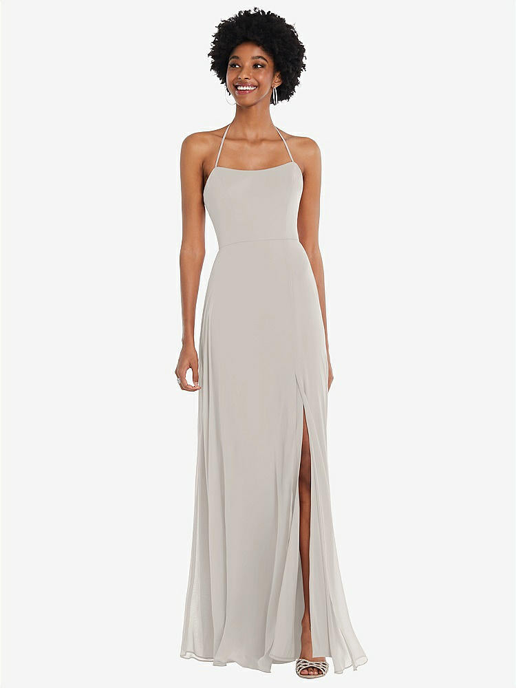 【STYLE: 1559】Scoop Neck Convertible Tie-Strap Maxi Dress with Front Slit【COLOR: Oyster】