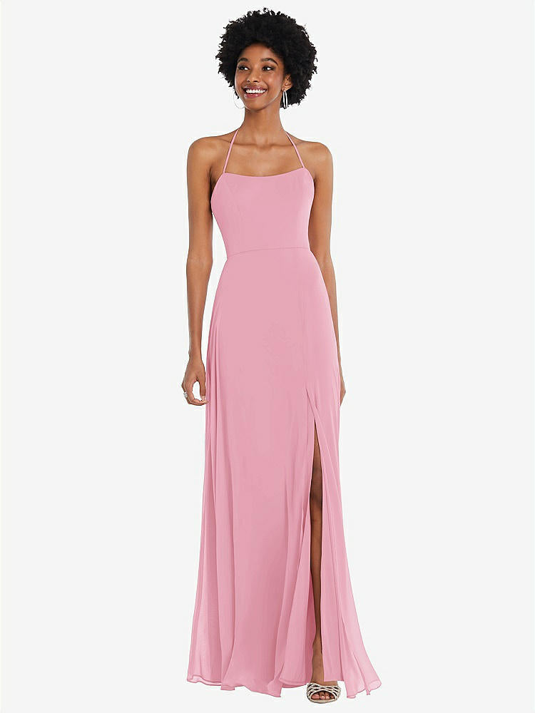 【STYLE: 1559】Scoop Neck Convertible Tie-Strap Maxi Dress with Front Slit【COLOR: Peony Pink】