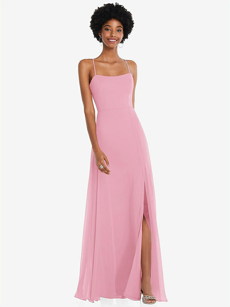 【STYLE: 1559】Scoop Neck Convertible Tie-Strap Maxi Dress with Front Slit【COLOR: Peony Pink】