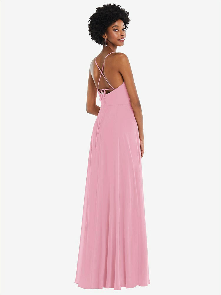 【STYLE: 1559】Scoop Neck Convertible Tie-Strap Maxi Dress with Front Slit【COLOR: Peony Pink】