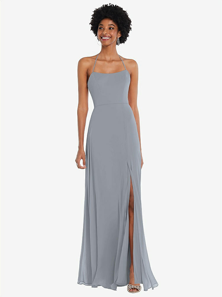 【NEW】【STYLE: 1559】スクープ ネック コンバーチブル ネクタップ マキシ ドレス 前面 スリット【COLOR: Platinum】【SIZE: 00-30W】