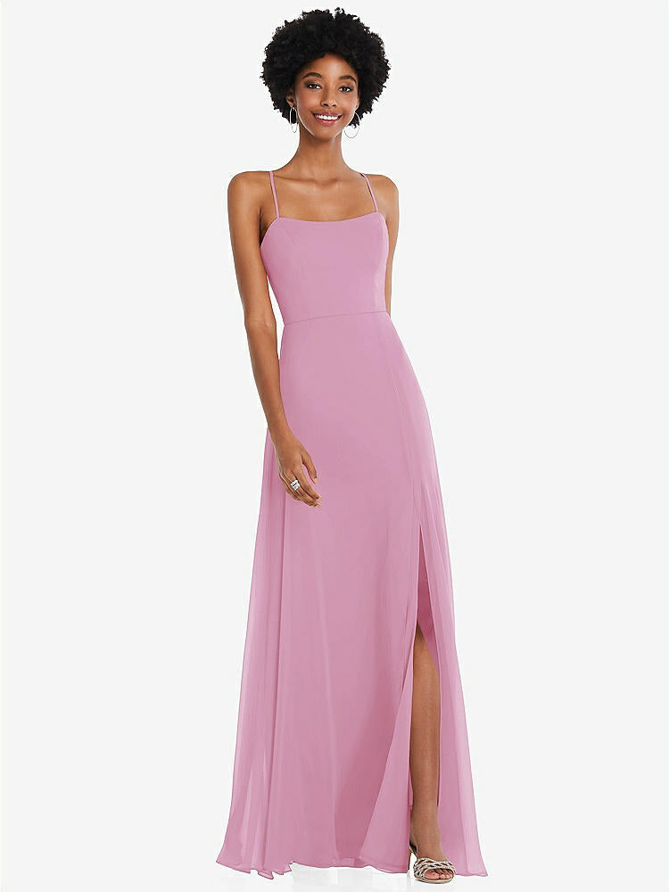 【STYLE: 1559】Scoop Neck Convertible Tie-Strap Maxi Dress with Front Slit【COLOR: Powder Pink】