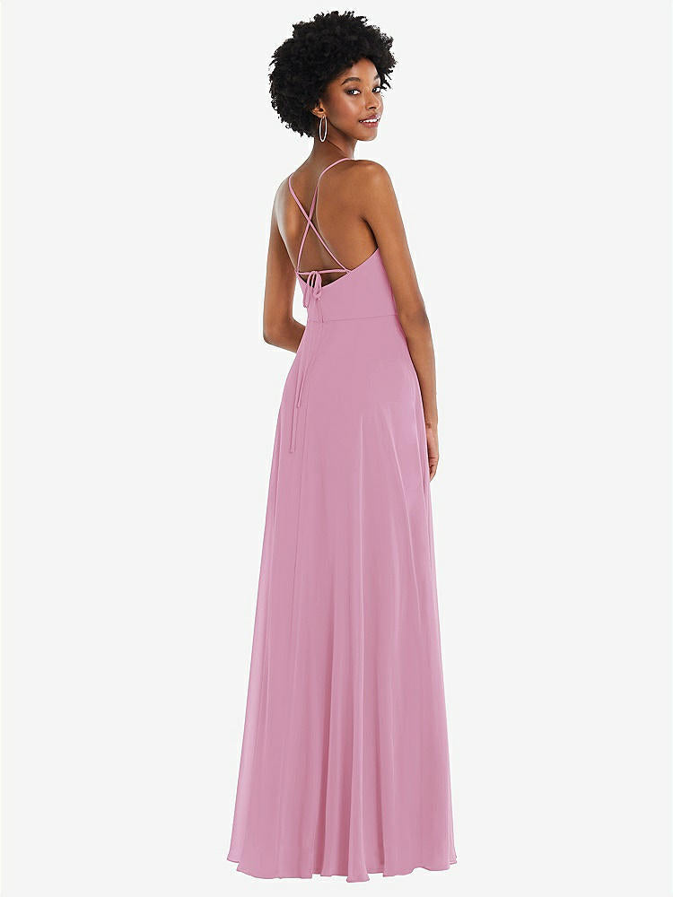 【STYLE: 1559】Scoop Neck Convertible Tie-Strap Maxi Dress with Front Slit【COLOR: Powder Pink】