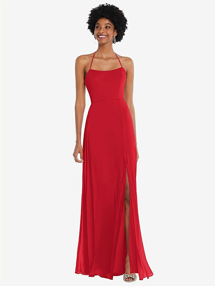 【STYLE: 1559】Scoop Neck Convertible Tie-Strap Maxi Dress with Front Slit【COLOR: Parisian Red】