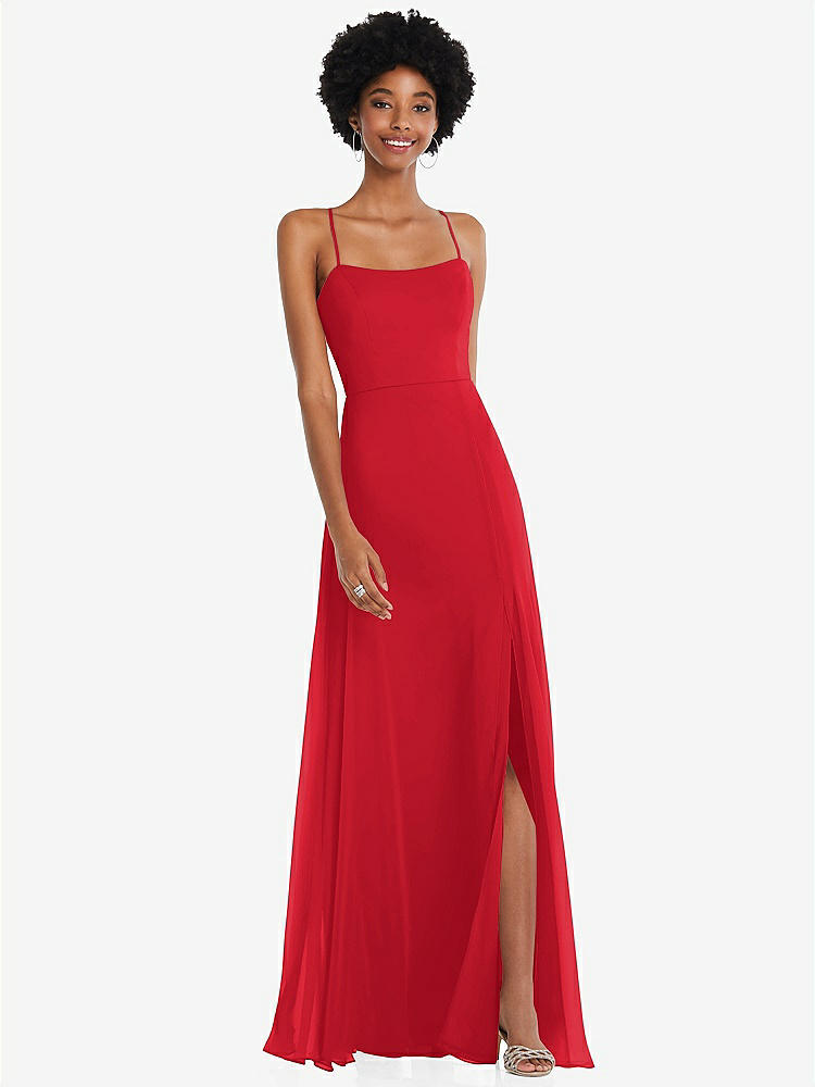 【STYLE: 1559】Scoop Neck Convertible Tie-Strap Maxi Dress with Front Slit【COLOR: Parisian Red】