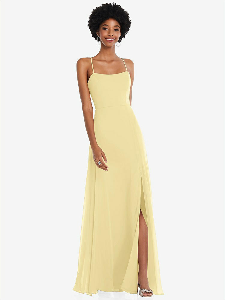 【STYLE: 1559】Scoop Neck Convertible Tie-Strap Maxi Dress with Front Slit【COLOR: Pale Yellow】