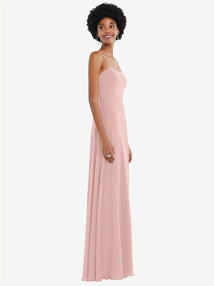 【STYLE: 1559】Scoop Neck Convertible Tie-Strap Maxi Dress with Front Slit【COLOR: Rose - PANTONE Rose Quartz】