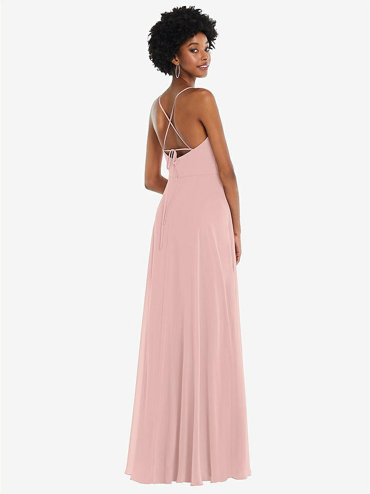 【STYLE: 1559】Scoop Neck Convertible Tie-Strap Maxi Dress with Front Slit【COLOR: Rose - PANTONE Rose Quartz】