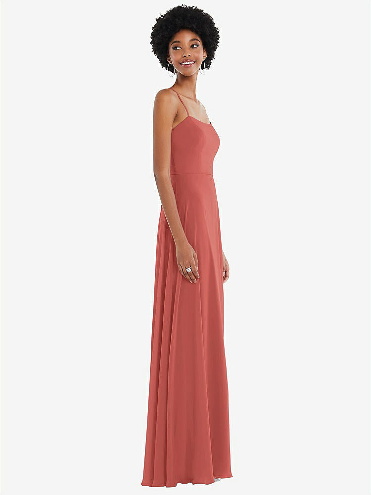 【STYLE: 1559】Scoop Neck Convertible Tie-Strap Maxi Dress with Front Slit【COLOR: Coral Pink】