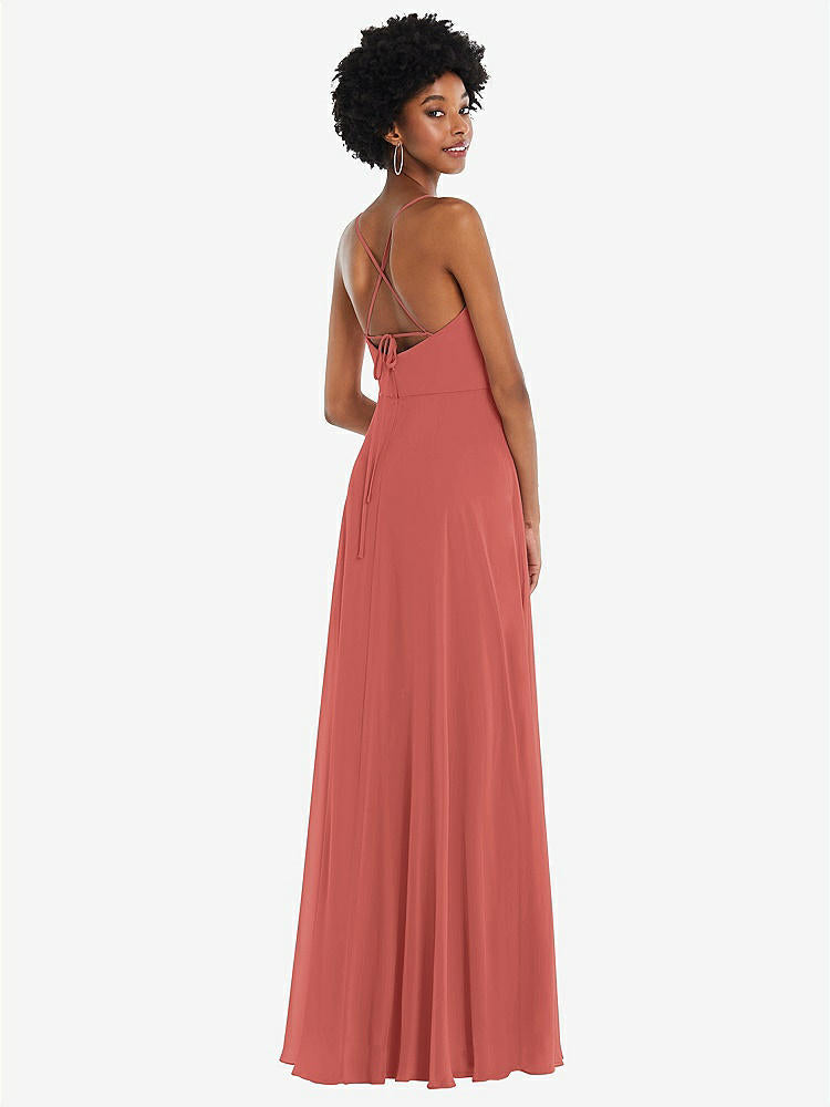 【STYLE: 1559】Scoop Neck Convertible Tie-Strap Maxi Dress with Front Slit【COLOR: Coral Pink】