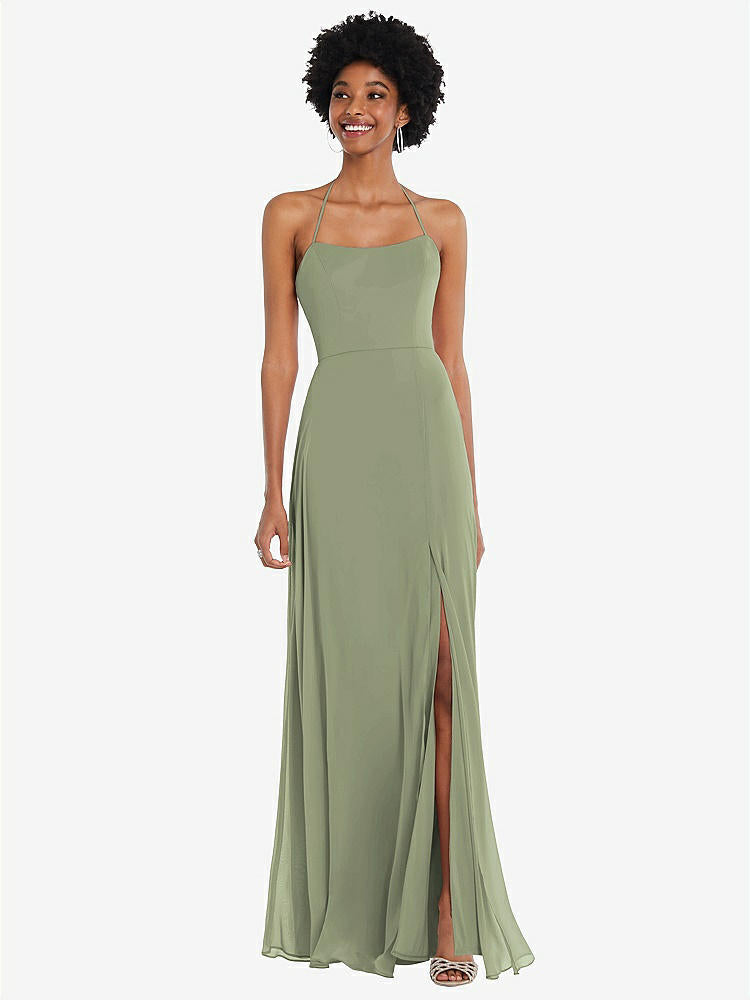 【STYLE: 1559】Scoop Neck Convertible Tie-Strap Maxi Dress with Front Slit【COLOR: Sage】