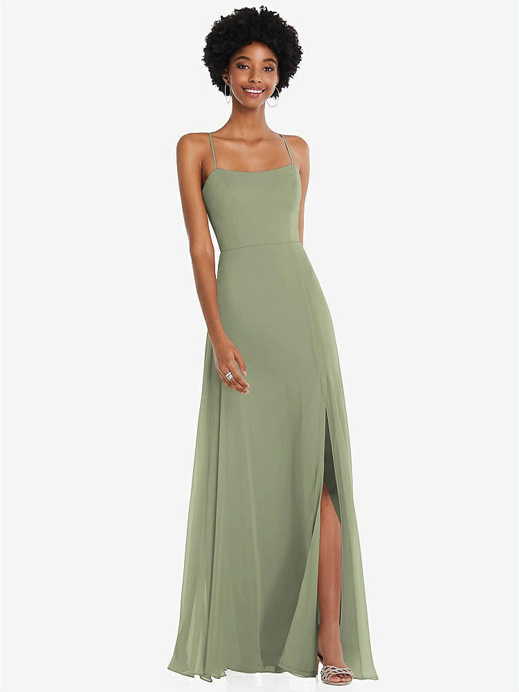 【STYLE: 1559】Scoop Neck Convertible Tie-Strap Maxi Dress with Front Slit【COLOR: Sage】