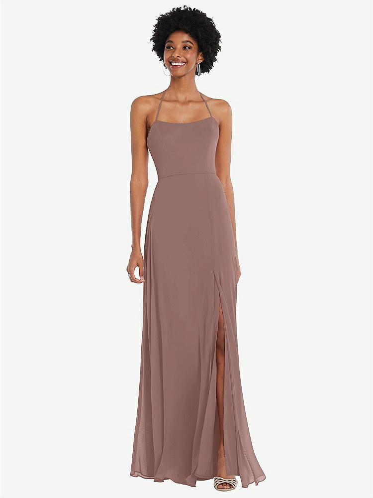 【STYLE: 1559】Scoop Neck Convertible Tie-Strap Maxi Dress with Front Slit【COLOR: Sienna】