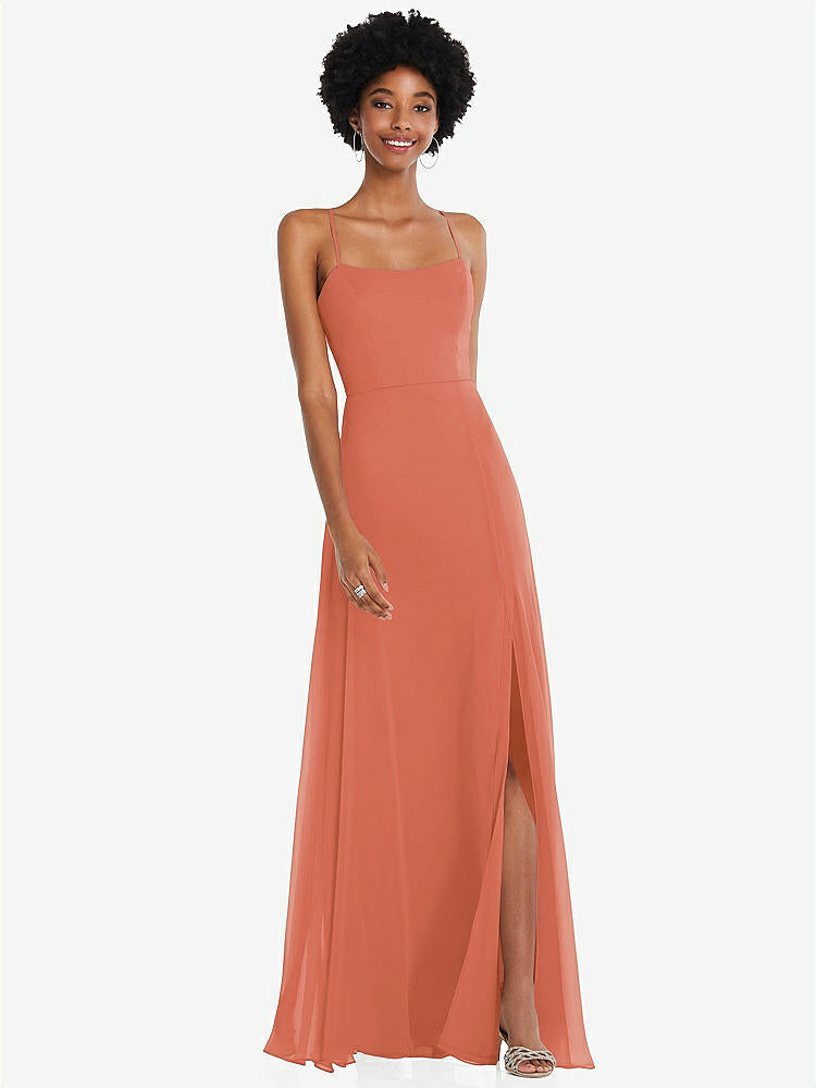 【STYLE: 1559】Scoop Neck Convertible Tie-Strap Maxi Dress with Front Slit【COLOR: Terracotta Copper】