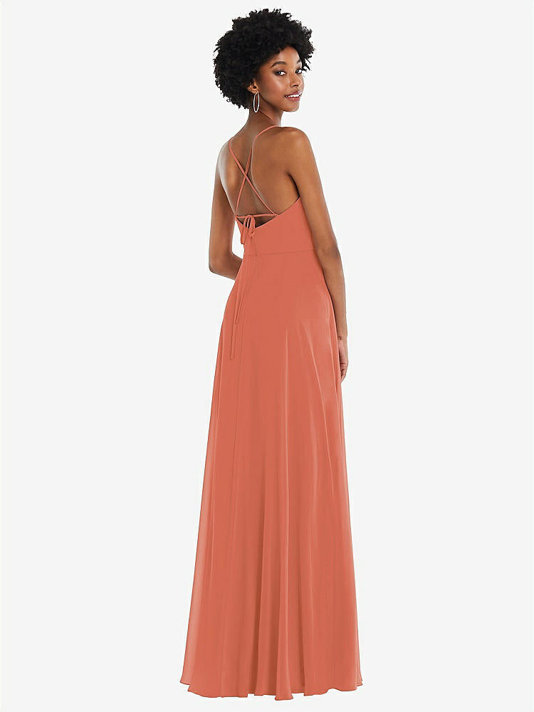 【STYLE: 1559】Scoop Neck Convertible Tie-Strap Maxi Dress with Front Slit【COLOR: Terracotta Copper】