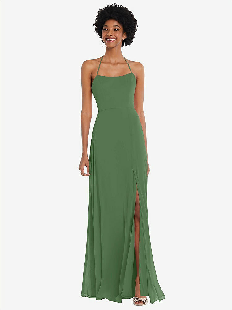 【STYLE: 1559】Scoop Neck Convertible Tie-Strap Maxi Dress with Front Slit【COLOR: Vineyard Green】