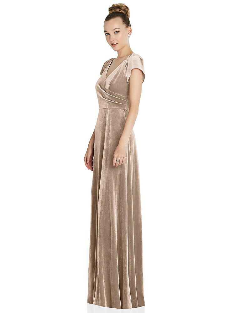 【STYLE: 6862】Cap Sleeve Faux Wrap Velvet Maxi Dress with Pockets【COLOR: Topaz】