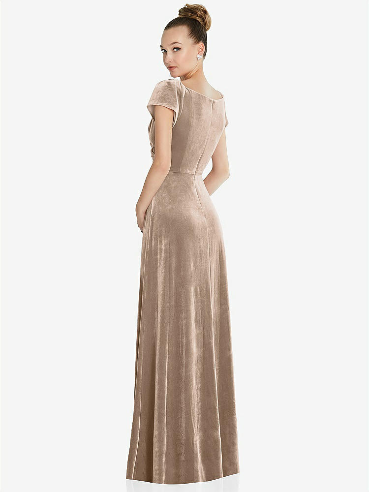 【STYLE: 6862】Cap Sleeve Faux Wrap Velvet Maxi Dress with Pockets【COLOR: Topaz】