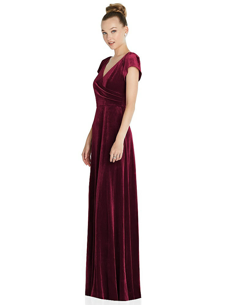 【STYLE: 6862】Cap Sleeve Faux Wrap Velvet Maxi Dress with Pockets【COLOR: Cabernet】