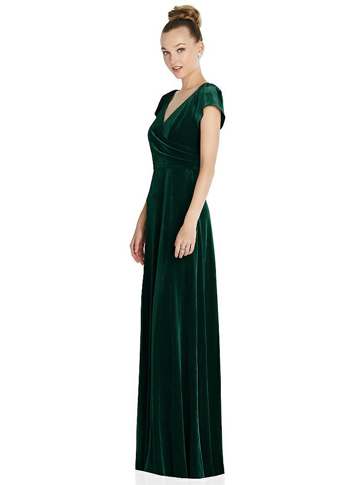 【STYLE: 6862】Cap Sleeve Faux Wrap Velvet Maxi Dress with Pockets【COLOR: Evergreen】
