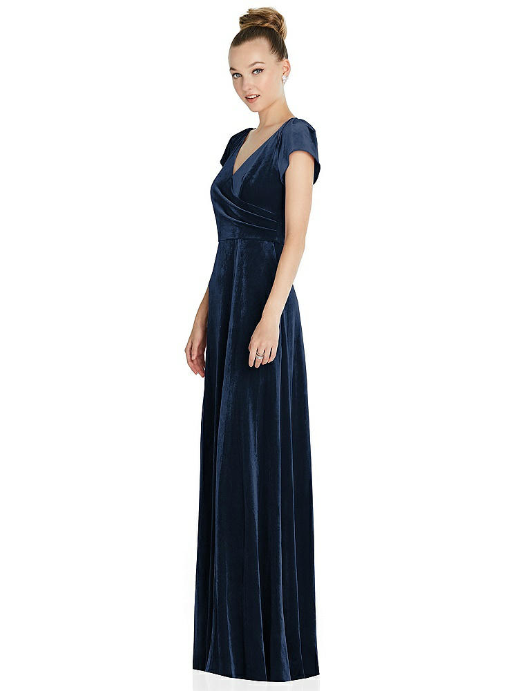 【NEW】【STYLE: 6862】キャップ スリーブ フェイク ラップ ベルベット マキシ ドレス ポケット付き【COLOR: Midnight Navy】【SIZE: 00-30W】