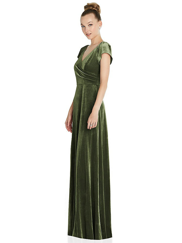 【STYLE: 6862】Cap Sleeve Faux Wrap Velvet Maxi Dress with Pockets【COLOR: Olive Green】