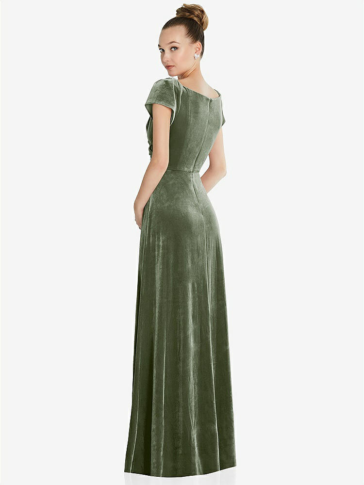 【STYLE: 6862】Cap Sleeve Faux Wrap Velvet Maxi Dress with Pockets【COLOR: Sage】
