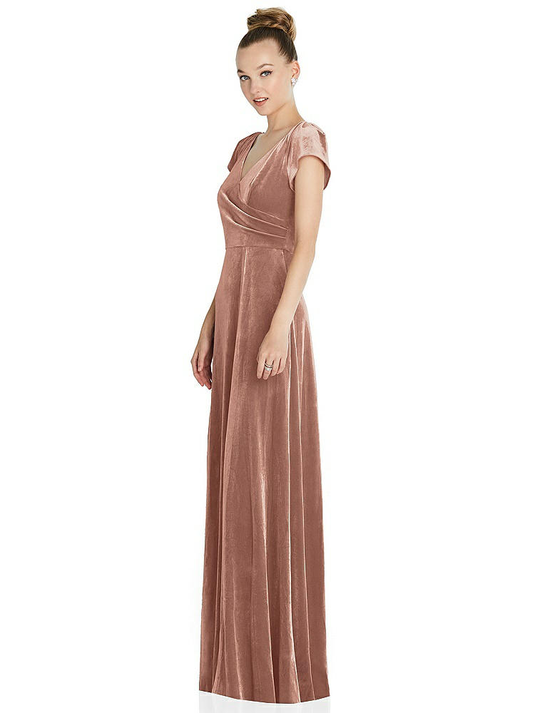 【STYLE: 6862】Cap Sleeve Faux Wrap Velvet Maxi Dress with Pockets【COLOR: Tawny Rose】