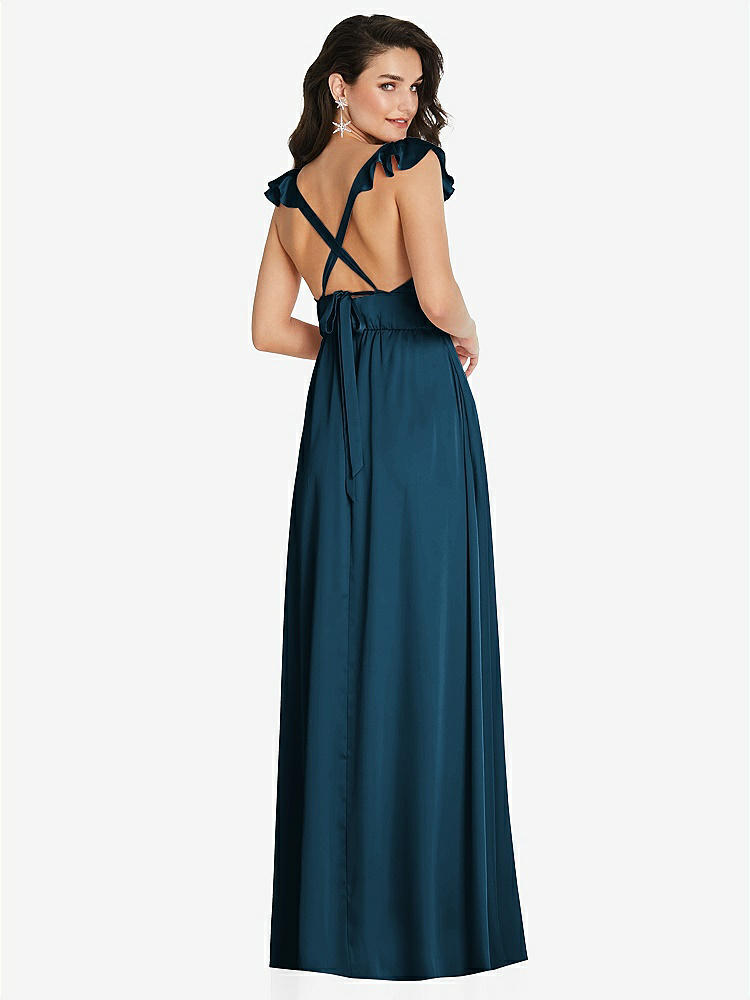 【STYLE: TH094】Deep V-Neck Ruffle Cap Sleeve Maxi Dress with Convertible Straps【COLOR: Atlantic Blue】
