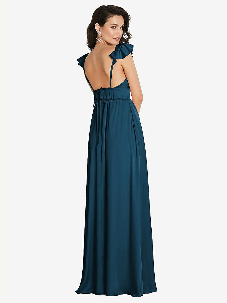 【STYLE: TH094】Deep V-Neck Ruffle Cap Sleeve Maxi Dress with Convertible Straps【COLOR: Atlantic Blue】