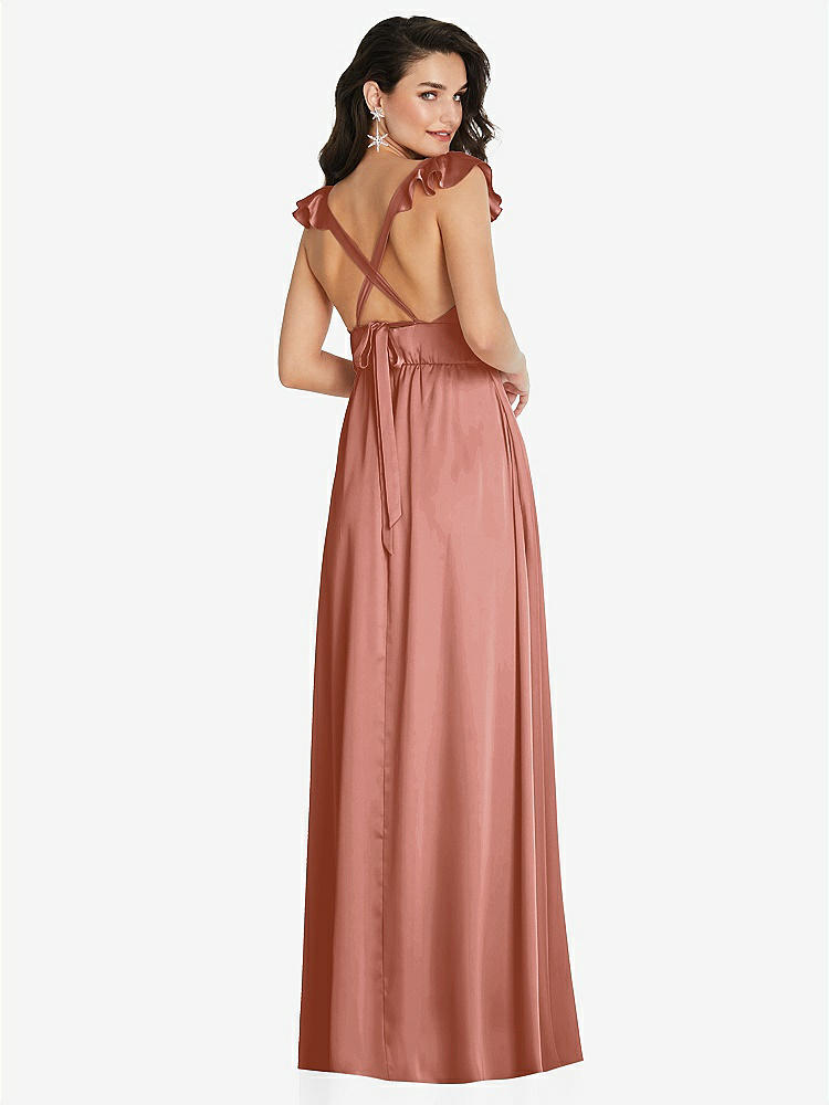 【STYLE: TH094】Deep V-Neck Ruffle Cap Sleeve Maxi Dress with Convertible Straps【COLOR: Desert Rose】