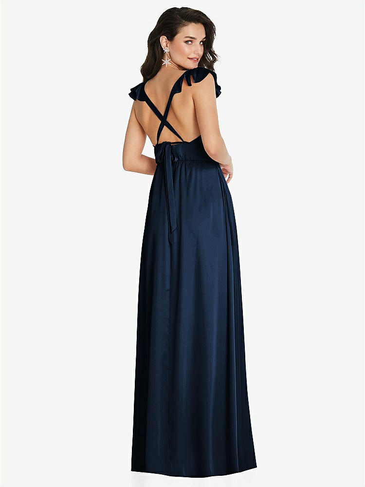 【STYLE: TH094】Deep V-Neck Ruffle Cap Sleeve Maxi Dress with Convertible Straps【COLOR: Midnight Navy】