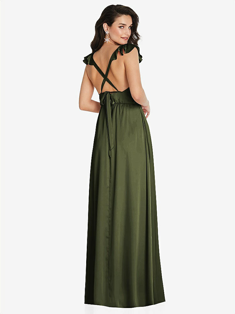 【STYLE: TH094】Deep V-Neck Ruffle Cap Sleeve Maxi Dress with Convertible Straps【COLOR: Olive Green】