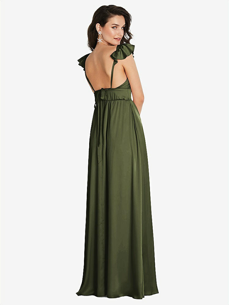 【STYLE: TH094】Deep V-Neck Ruffle Cap Sleeve Maxi Dress with Convertible Straps【COLOR: Olive Green】