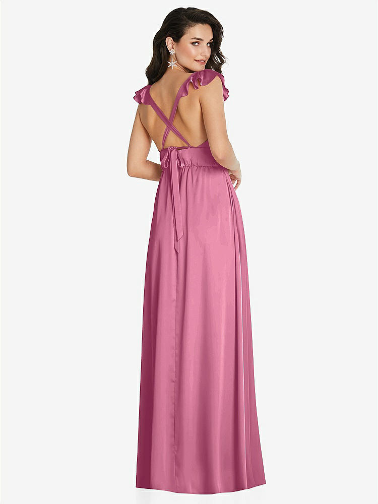 【STYLE: TH094】Deep V-Neck Ruffle Cap Sleeve Maxi Dress with Convertible Straps【COLOR: Orchid Pink】