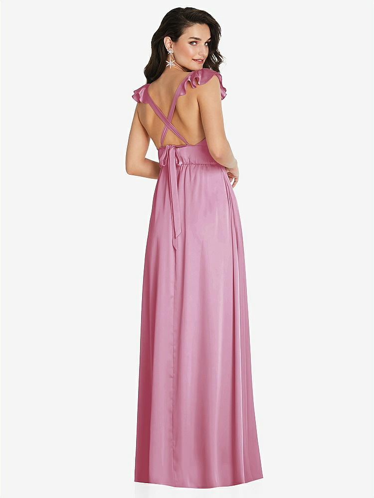 【STYLE: TH094】Deep V-Neck Ruffle Cap Sleeve Maxi Dress with Convertible Straps【COLOR: Powder Pink】