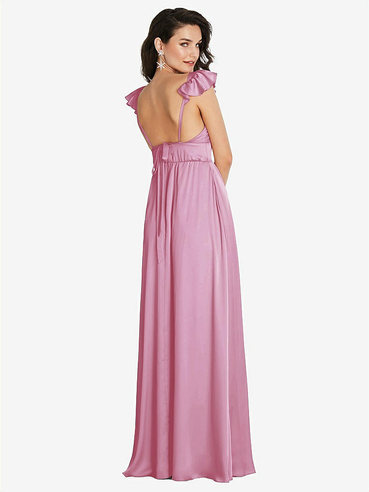 【STYLE: TH094】Deep V-Neck Ruffle Cap Sleeve Maxi Dress with Convertible Straps【COLOR: Powder Pink】