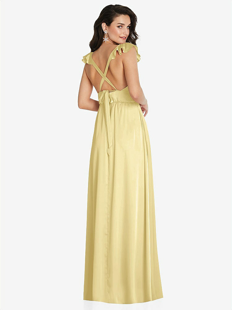 【STYLE: TH094】Deep V-Neck Ruffle Cap Sleeve Maxi Dress with Convertible Straps【COLOR: Pale Yellow】
