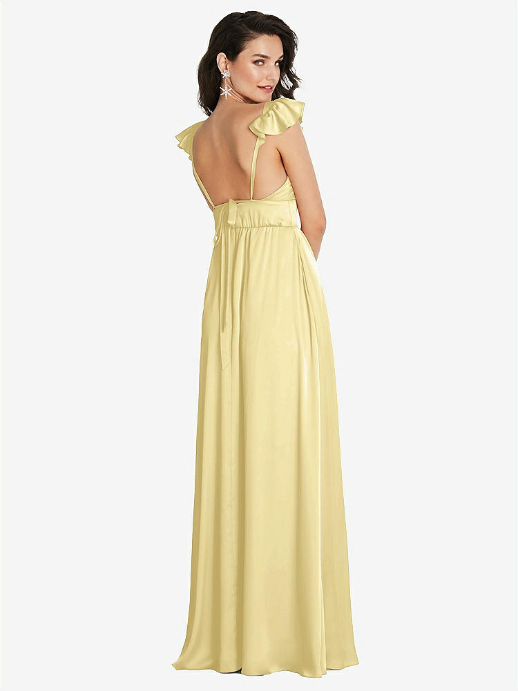 【STYLE: TH094】Deep V-Neck Ruffle Cap Sleeve Maxi Dress with Convertible Straps【COLOR: Pale Yellow】