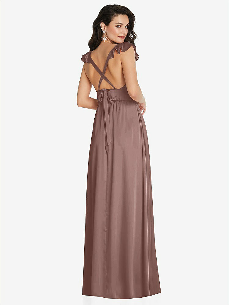 【STYLE: TH094】Deep V-Neck Ruffle Cap Sleeve Maxi Dress with Convertible Straps【COLOR: Sienna】